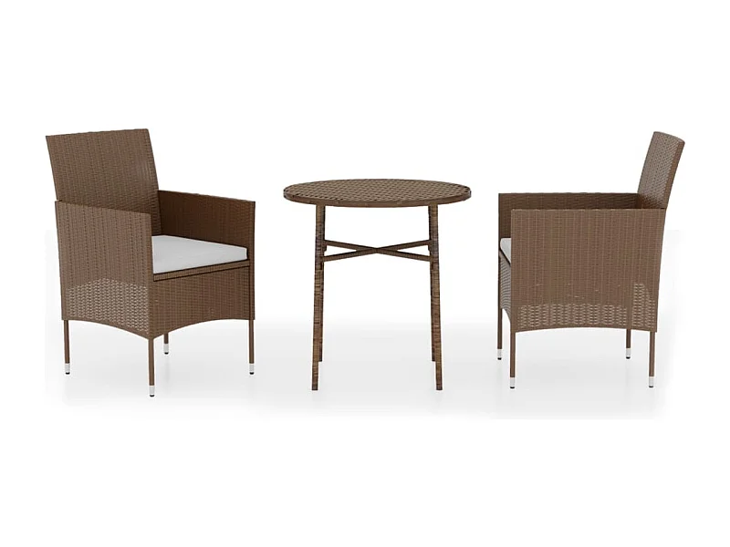 Ensemble de salle à manger de jardin 3pcs Résine tressée Marron