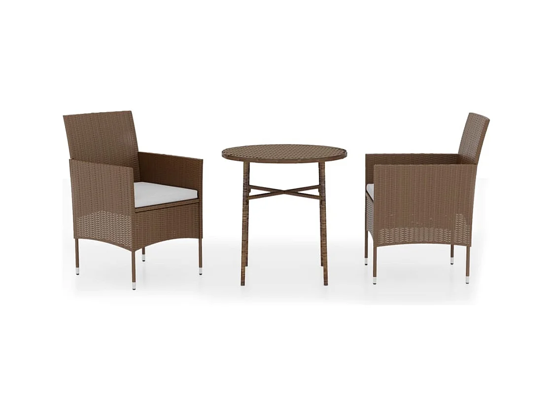 Ensemble de salle à manger de jardin 3pcs Résine tressée Marron