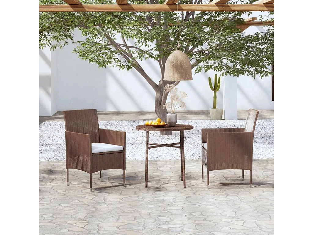 Ensemble de salle à manger de jardin 3pcs Résine tressée Marron