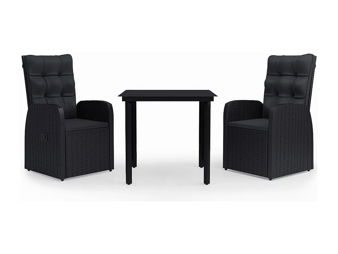 Ensemble de salle à manger de jardin avec coussins 3 pcs Noir