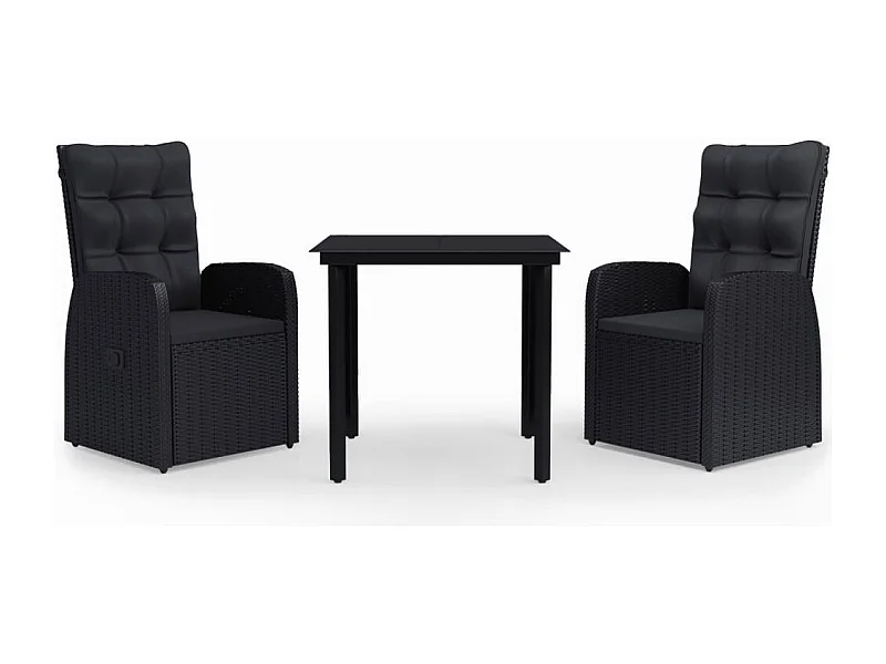 Ensemble de salle à manger de jardin avec coussins 3 pcs Noir