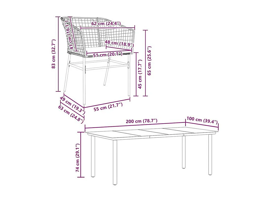 Ensemble à manger de jardin coussins 9pcs noir poly rotin verre