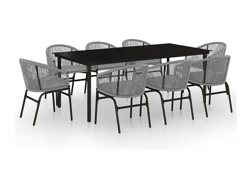 Ensemble de salle à manger de jardin 9 pièces – Gris & Noir