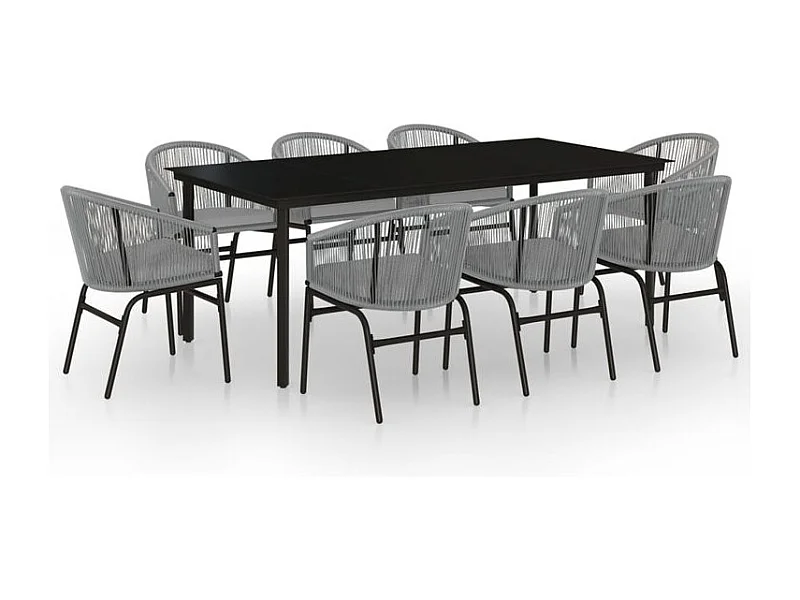 Ensemble de salle à manger de jardin 9 pièces – Gris & Noir