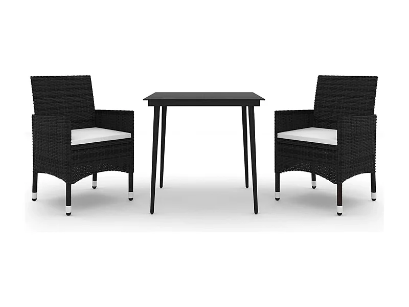 Mobilier à dîner de jardin coussins 3 pcs Résine tressée Verre