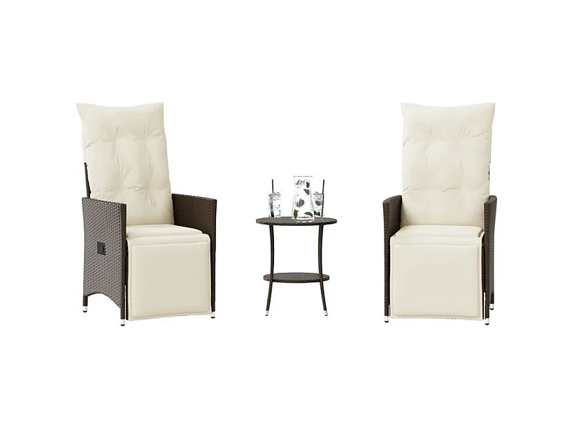 Ensemble de bistro 3 pcs avec coussins marron résine tressée
