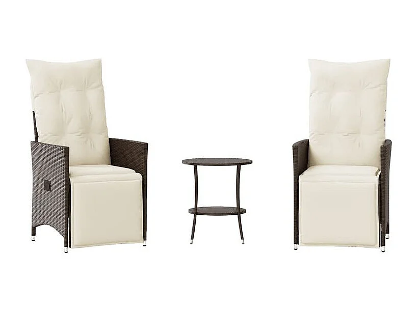 Ensemble de bistro 3 pcs avec coussins marron résine tressée