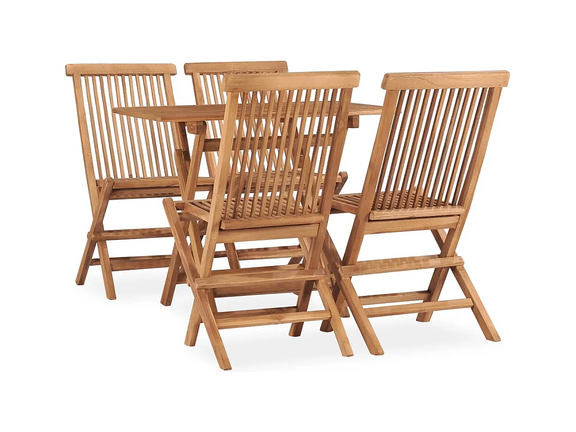 Mobilier à dîner d'extérieur pliable 5 pcs Bois solide de teck 5