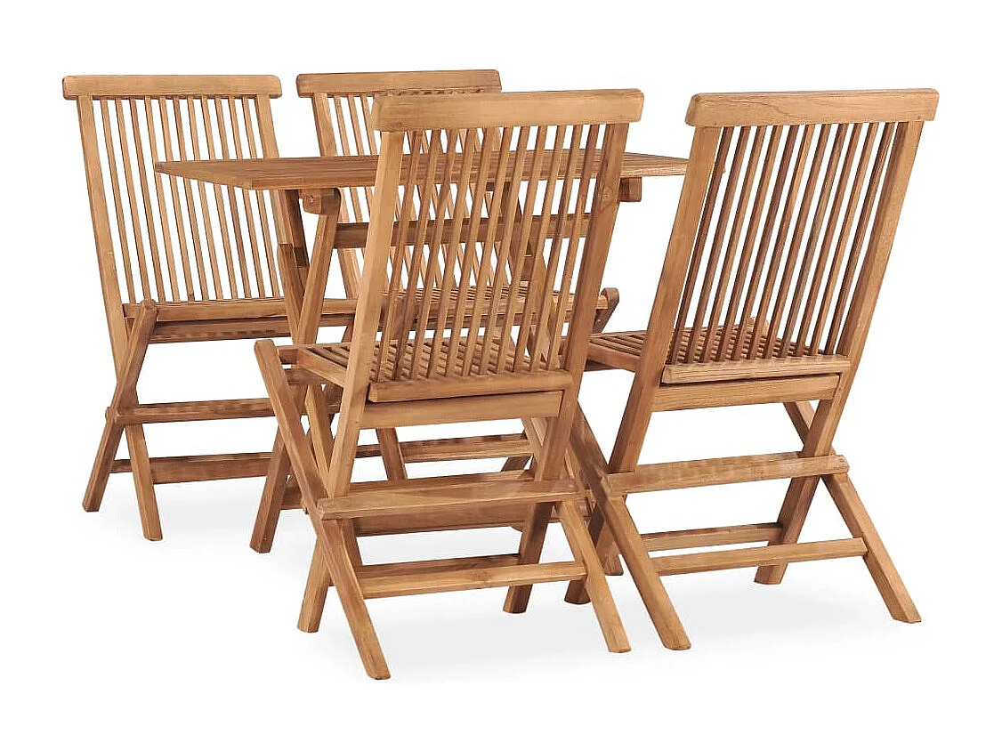 Mobilier à dîner d'extérieur pliable 5 pcs Bois solide de teck 5