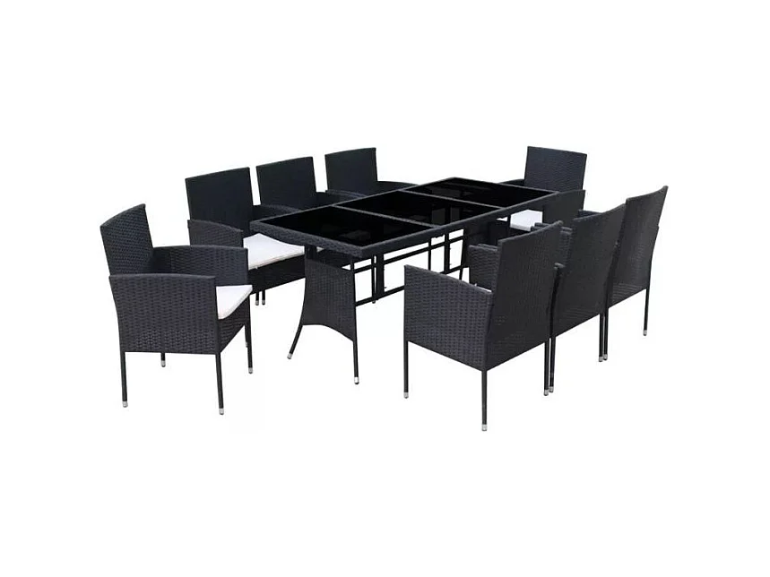 Table rectangulaire et 8 chaises de jardin résine tressée noir Kael