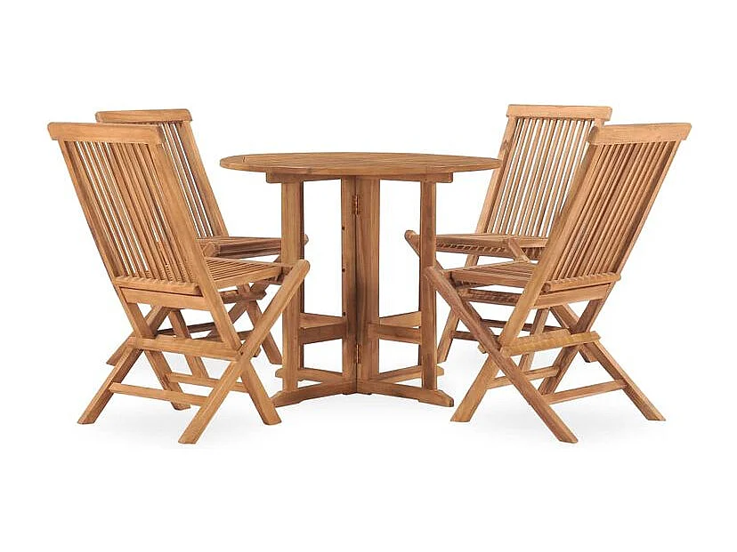 Mobilier à dîner d'extérieur pliable 5 pcs Bois solide de teck