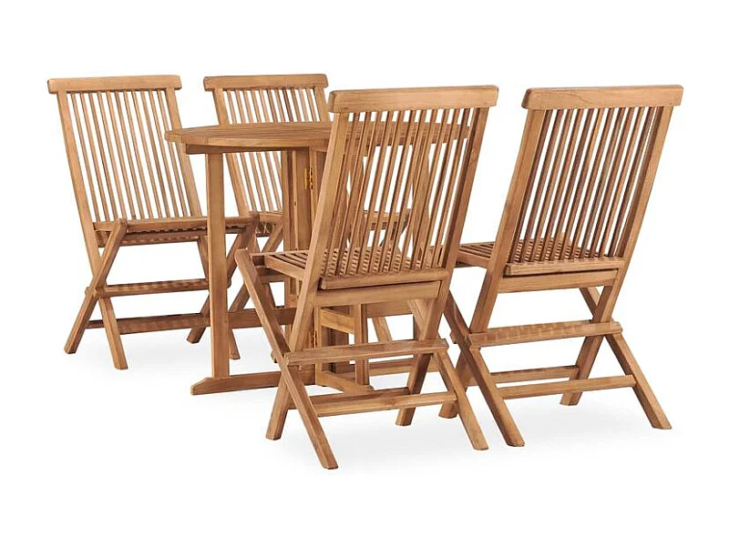Mobilier à dîner d'extérieur pliable 5 pcs Bois solide de teck