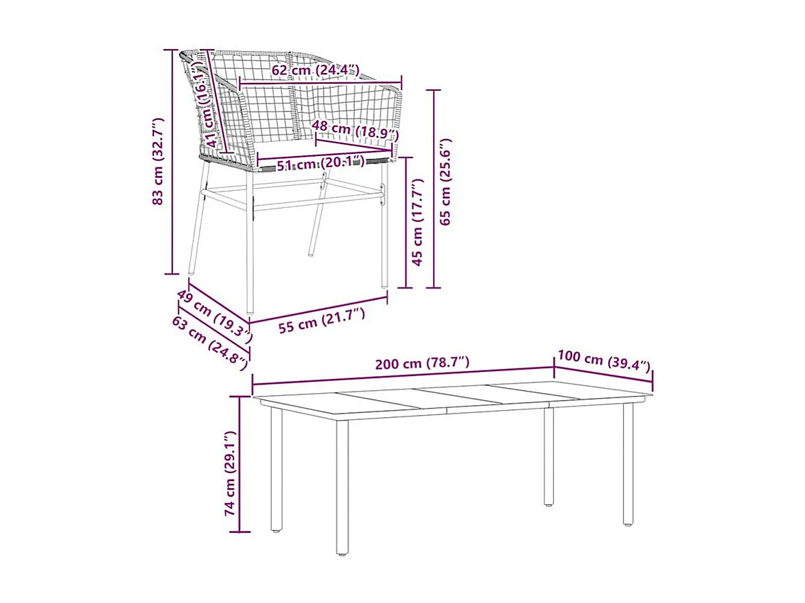 Ensemble à manger jardin coussins 9pcs marron poly rotin verre