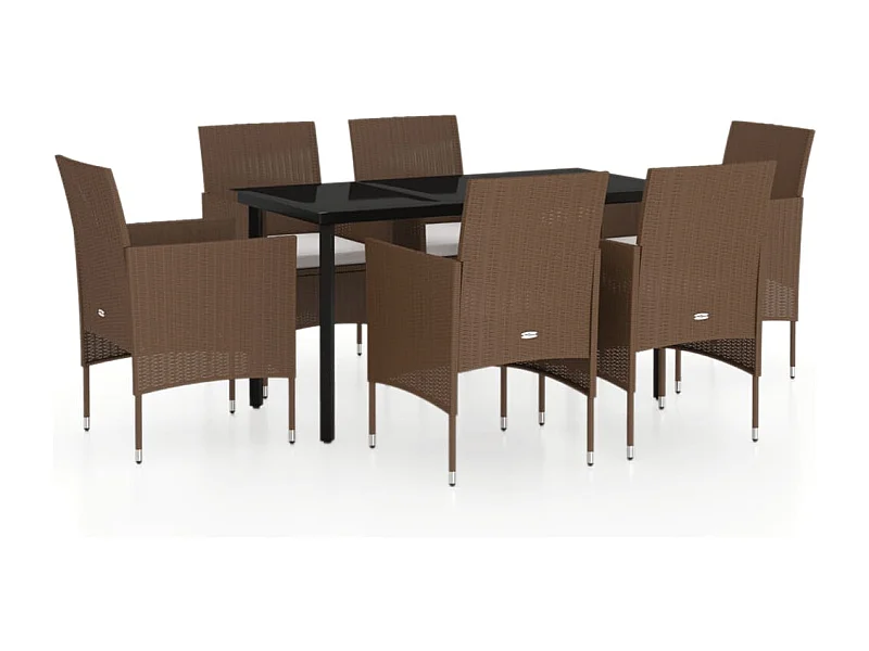 Mobilier de salle à manger de jardin coussins 7 pcs Marron-noir