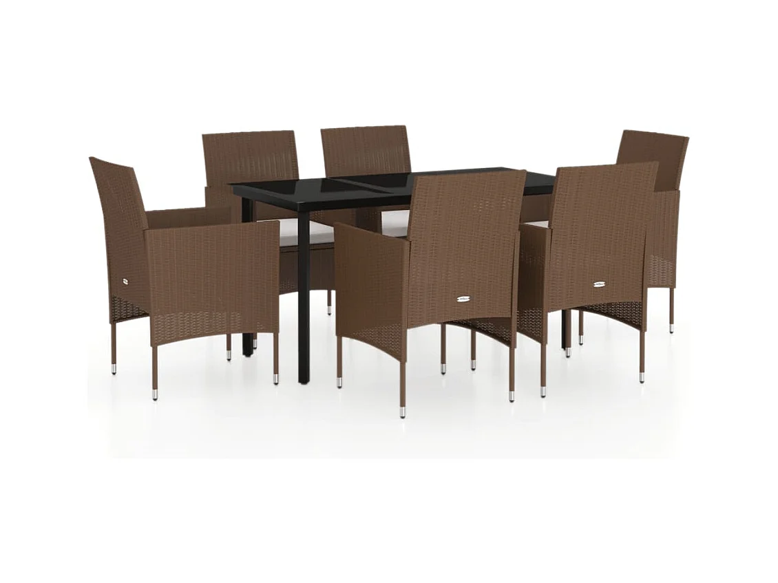 Mobilier de salle à manger de jardin coussins 7 pcs Marron-noir