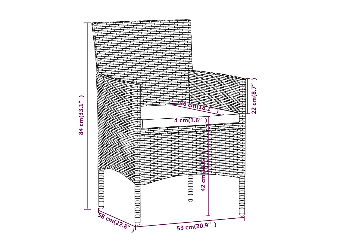 Mobilier de salle à manger de jardin coussins 7 pcs Marron-noir