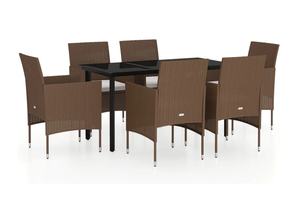 Mobilier de salle à manger de jardin coussins 7 pcs Marron-noir