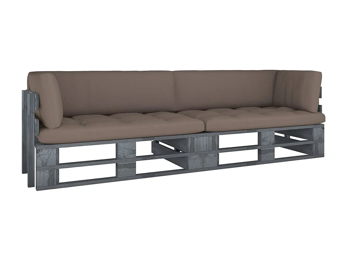 Canapé palette 2 places avec coussins Pin imprégné de gris 9