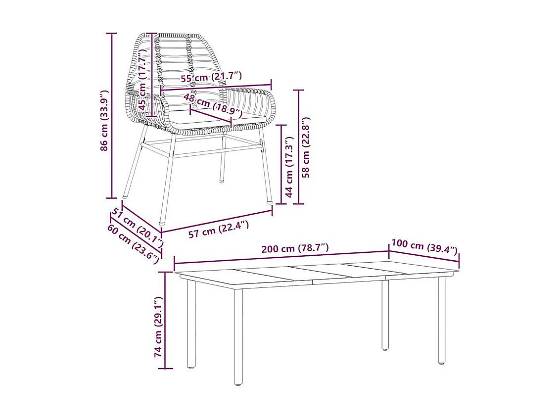 Ensemble à manger de jardin coussins 9pcs noir poly rotin verre