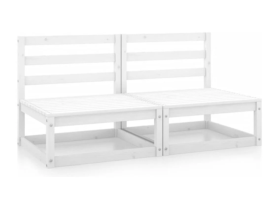 Canapés centraux de jardin 2 pcs Blanc Bois de pin massif