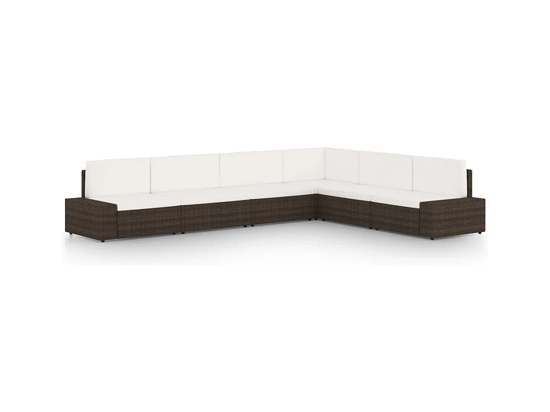 Salon de jardin 6 pcs avec coussins Marron Résine tressée 3