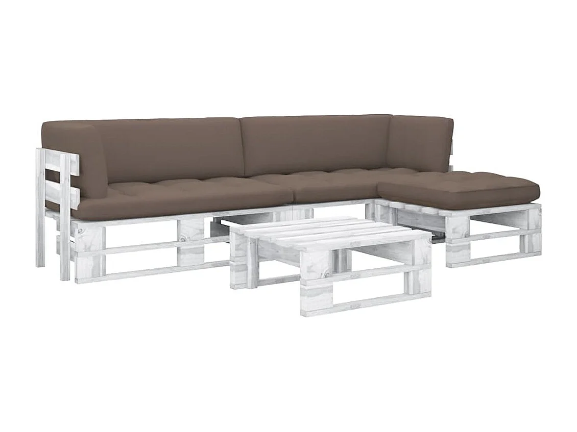 Salon de jardin palette 4 pcs et coussins Pin imprégné de blanc 8