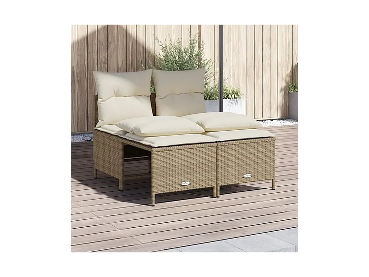 Salon de jardin avec coussins 4 pcs beige résine tressée