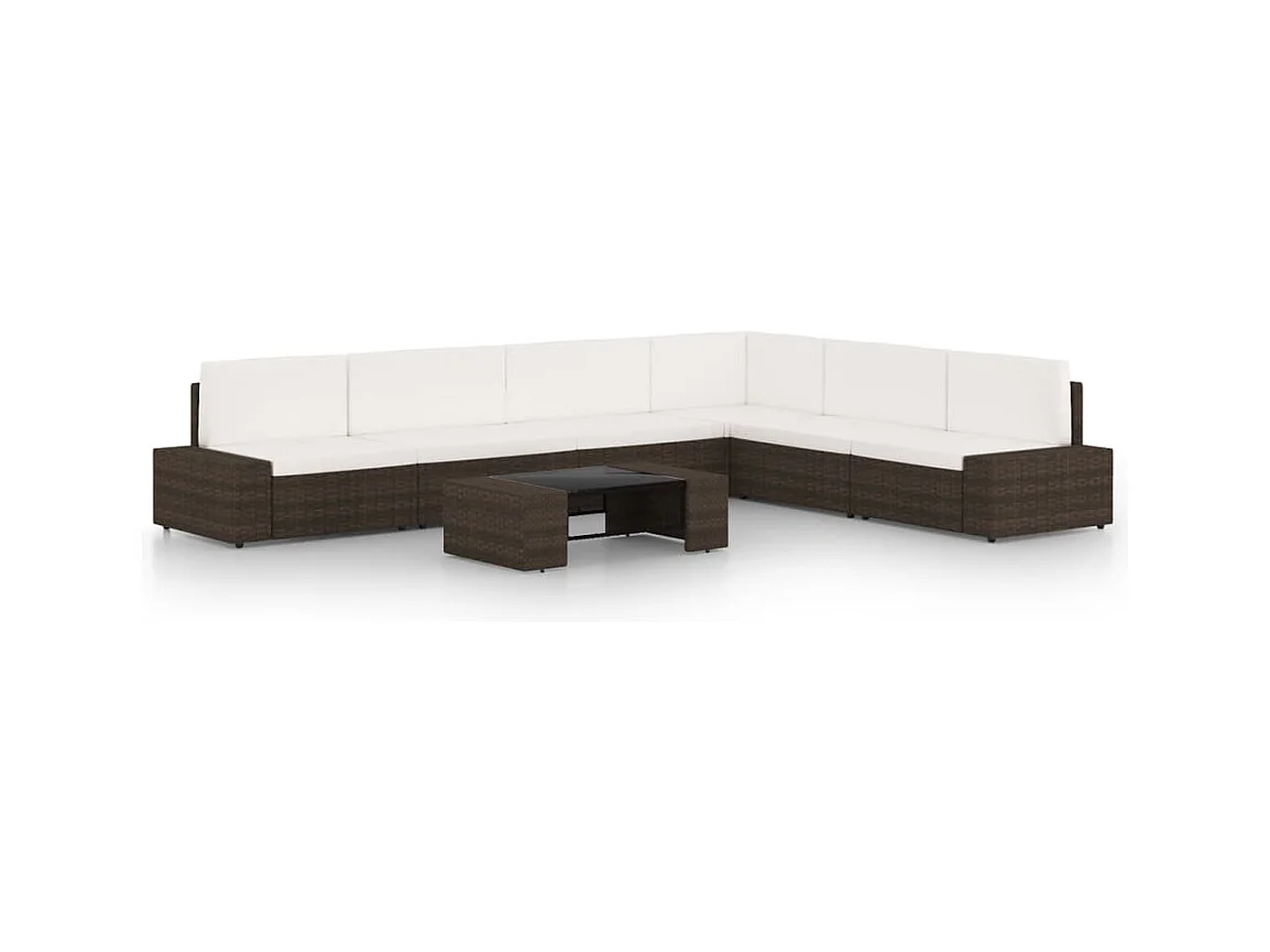 Salon de jardin 7 pcs avec coussins Marron Résine tressée 2