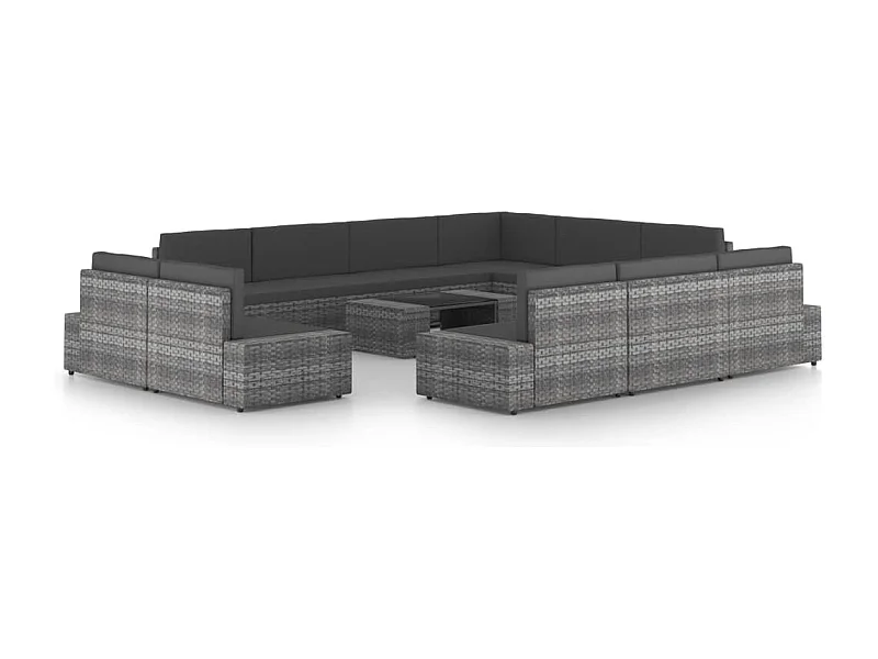 Salon de jardin 12 pcs avec coussins Gris Résine tressée 11