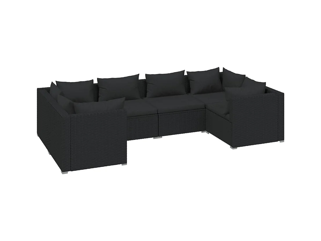 Salon de jardin 6 pcs avec coussins Résine tressée Noir