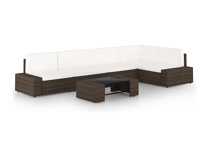 Salon de jardin 6 pcs avec coussins Marron Résine tressée