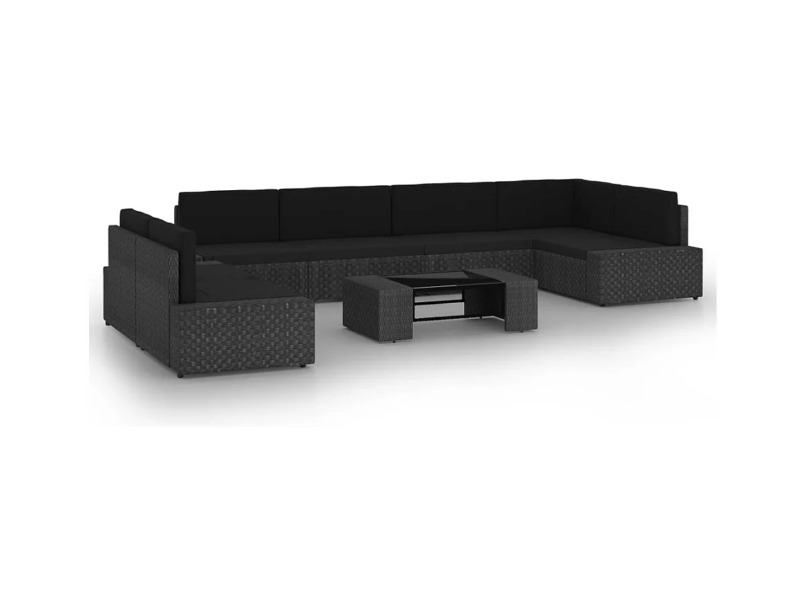 Salon de jardin 8 pcs avec coussins Noir Résine tressée 6