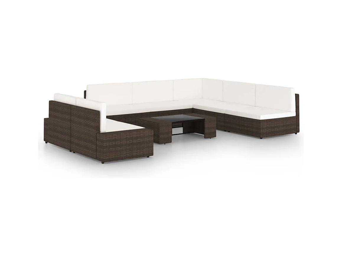 Salon de jardin 8 pcs avec coussins Marron Résine tressée 7