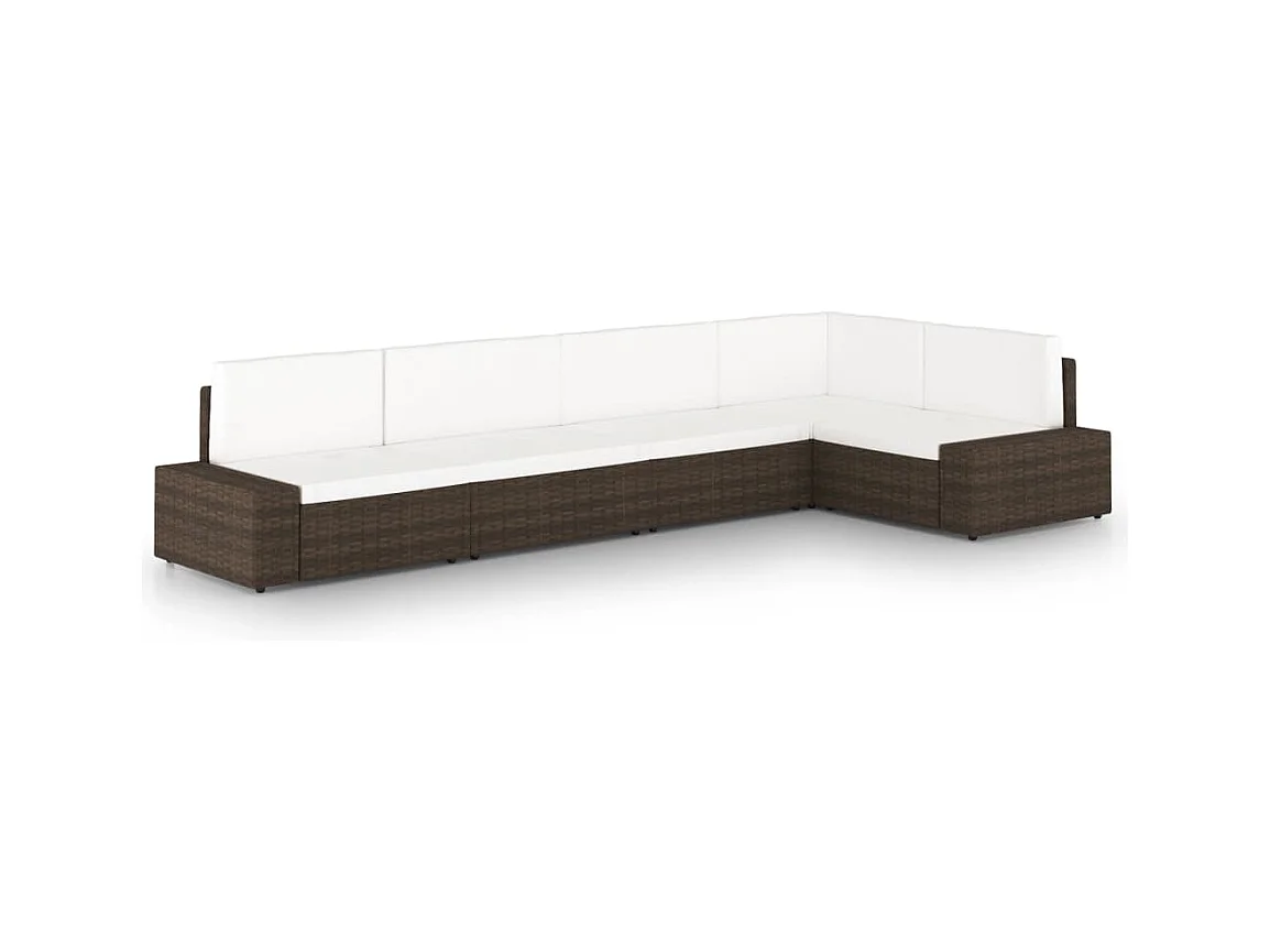 Salon de jardin 5 pcs avec coussins Marron Résine tressée 2