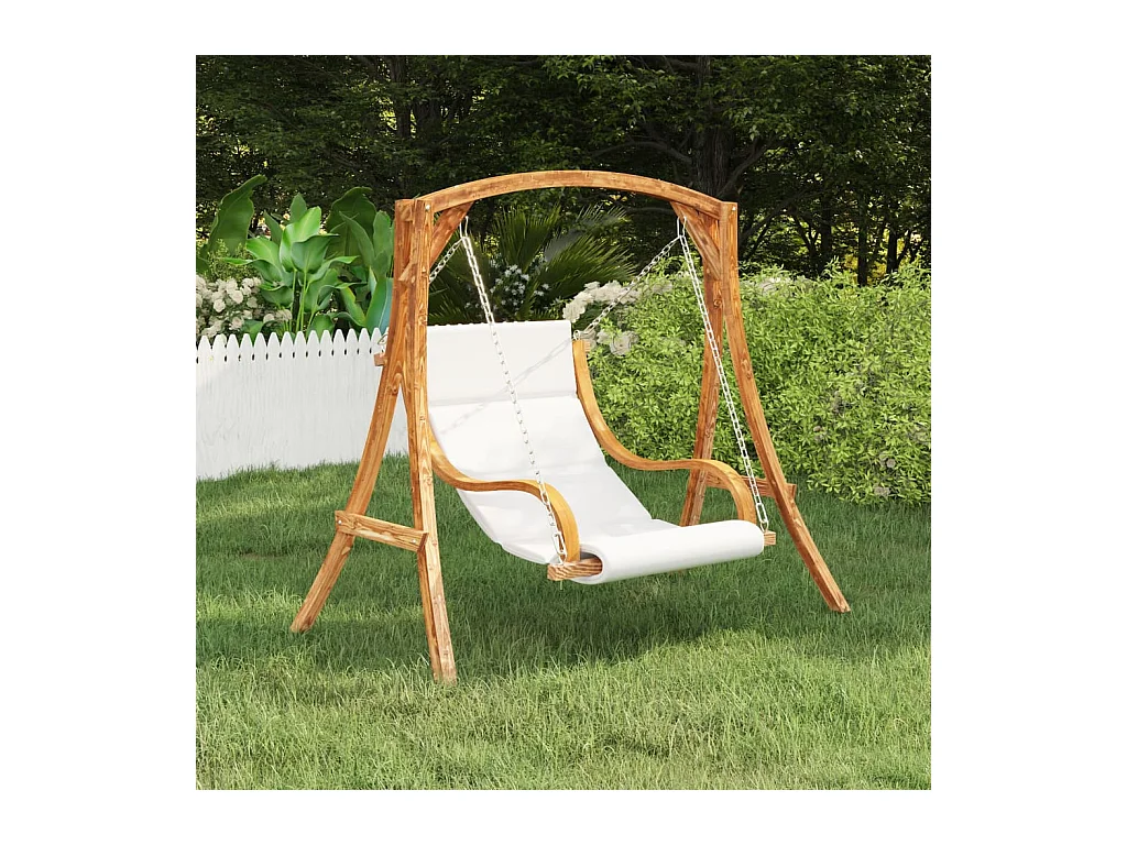 Balancelle et coussin crème Bois courbé avec finition en teck