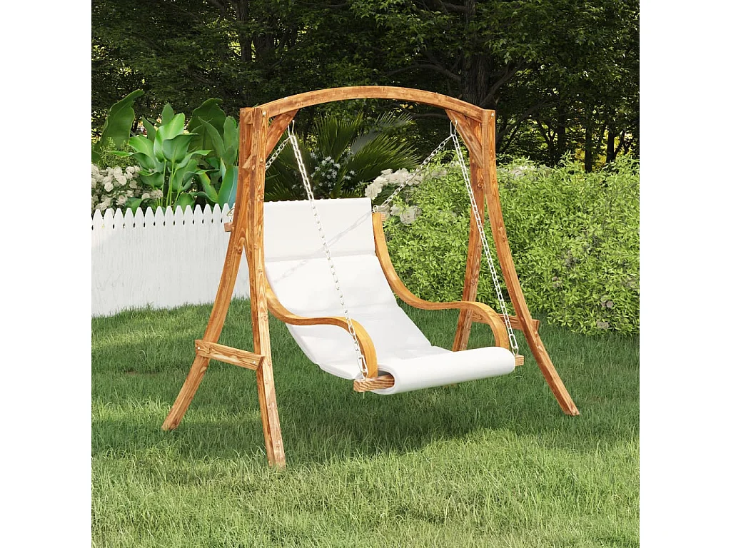 Balancelle et coussin crème Bois courbé avec finition en teck