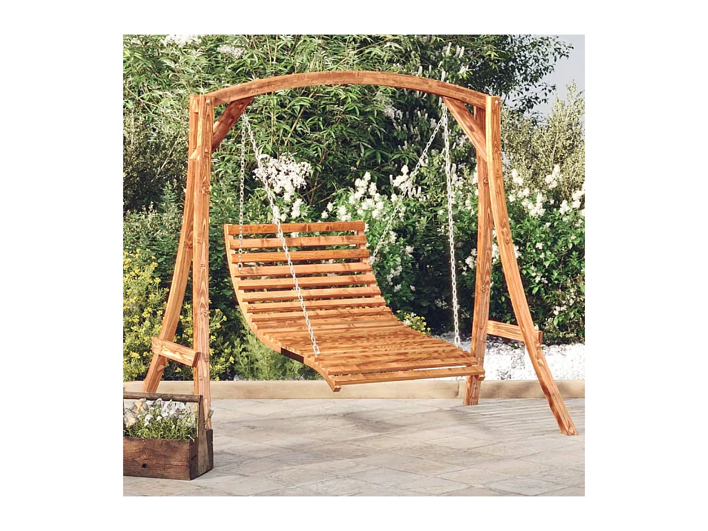 Lit balançoire bois massif d'épicéa avec finition en teck