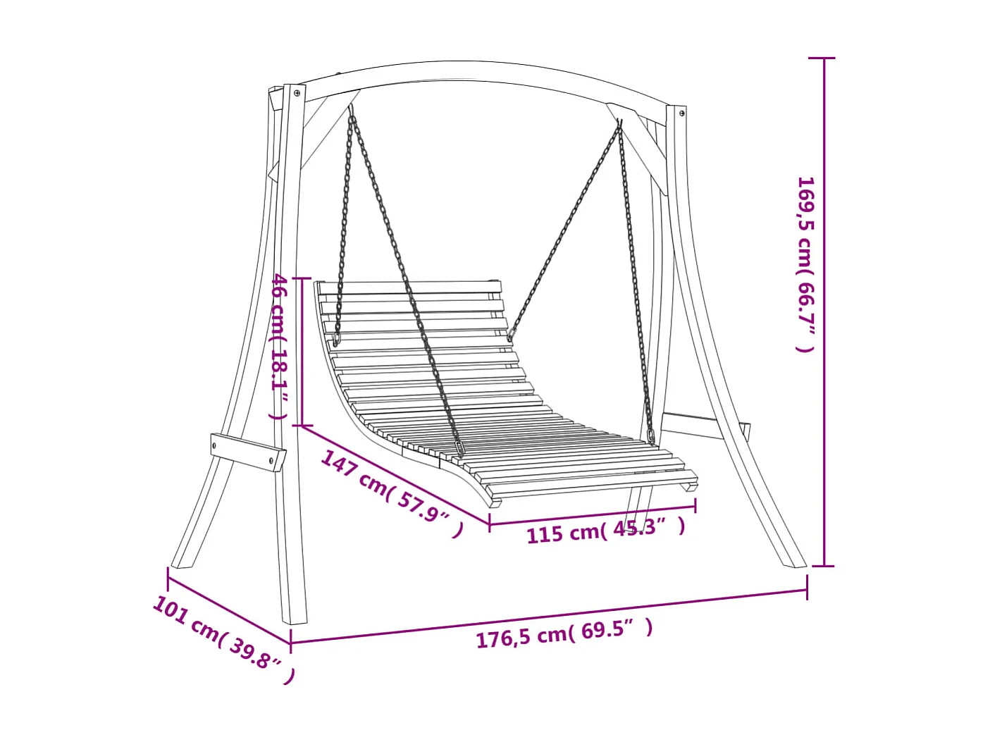 Lit balançoire bois massif d'épicéa avec finition en teck