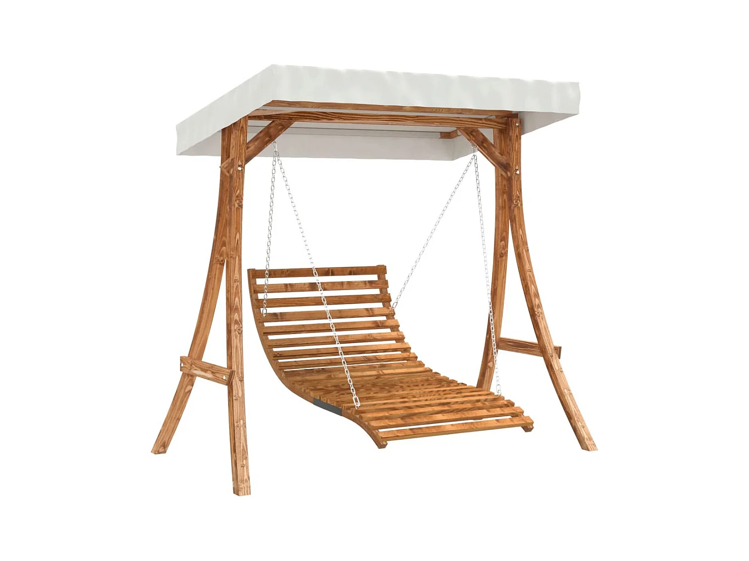 Lit balançoire et auvent bois massif d'épicéa et finition teck