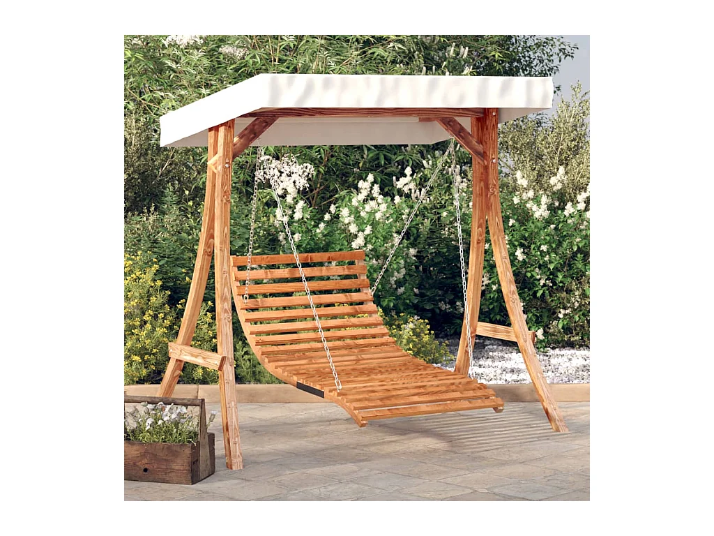 Lit balançoire et auvent bois massif d'épicéa et finition teck