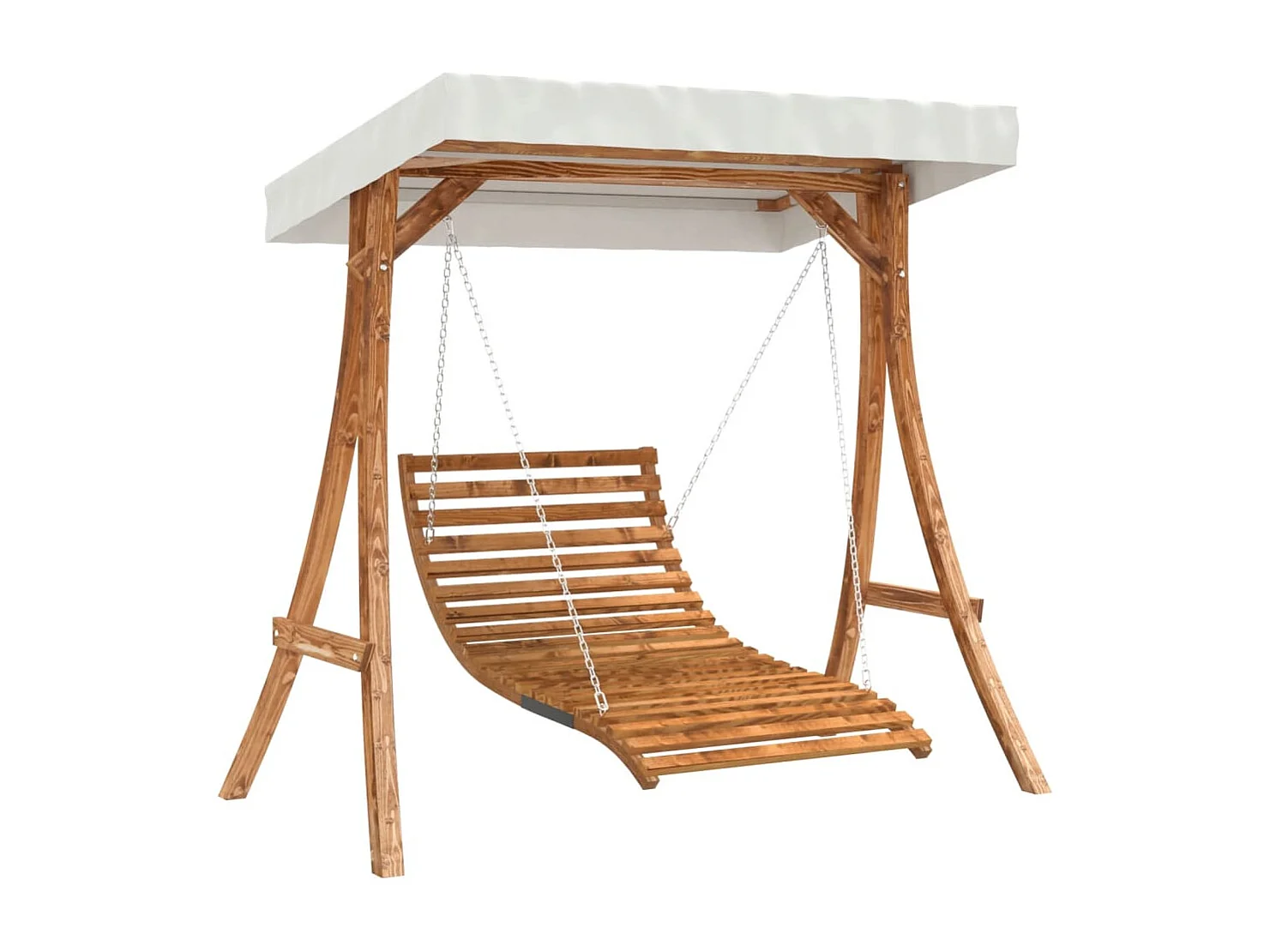 Lit balançoire et auvent bois massif d'épicéa et finition teck