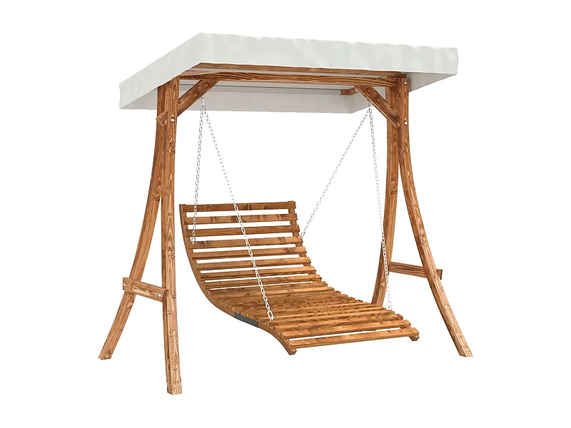 Lit balançoire et auvent bois massif d'épicéa et finition teck