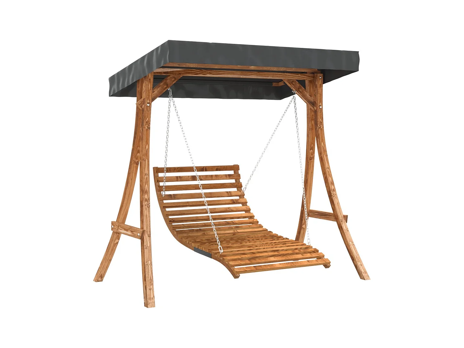 Lit balançoire et auvent bois massif d'épicéa et finition teck
