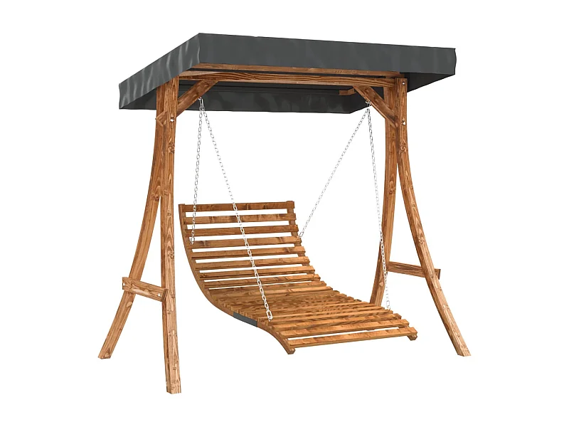 Lit balançoire et auvent bois massif d'épicéa et finition teck