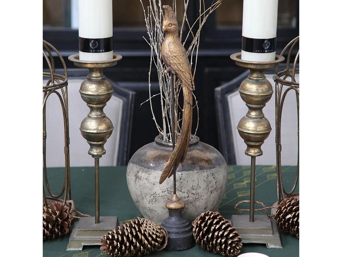 Statue oiseau de paradis sur socle en fonte Résine Or - Chic Interior's