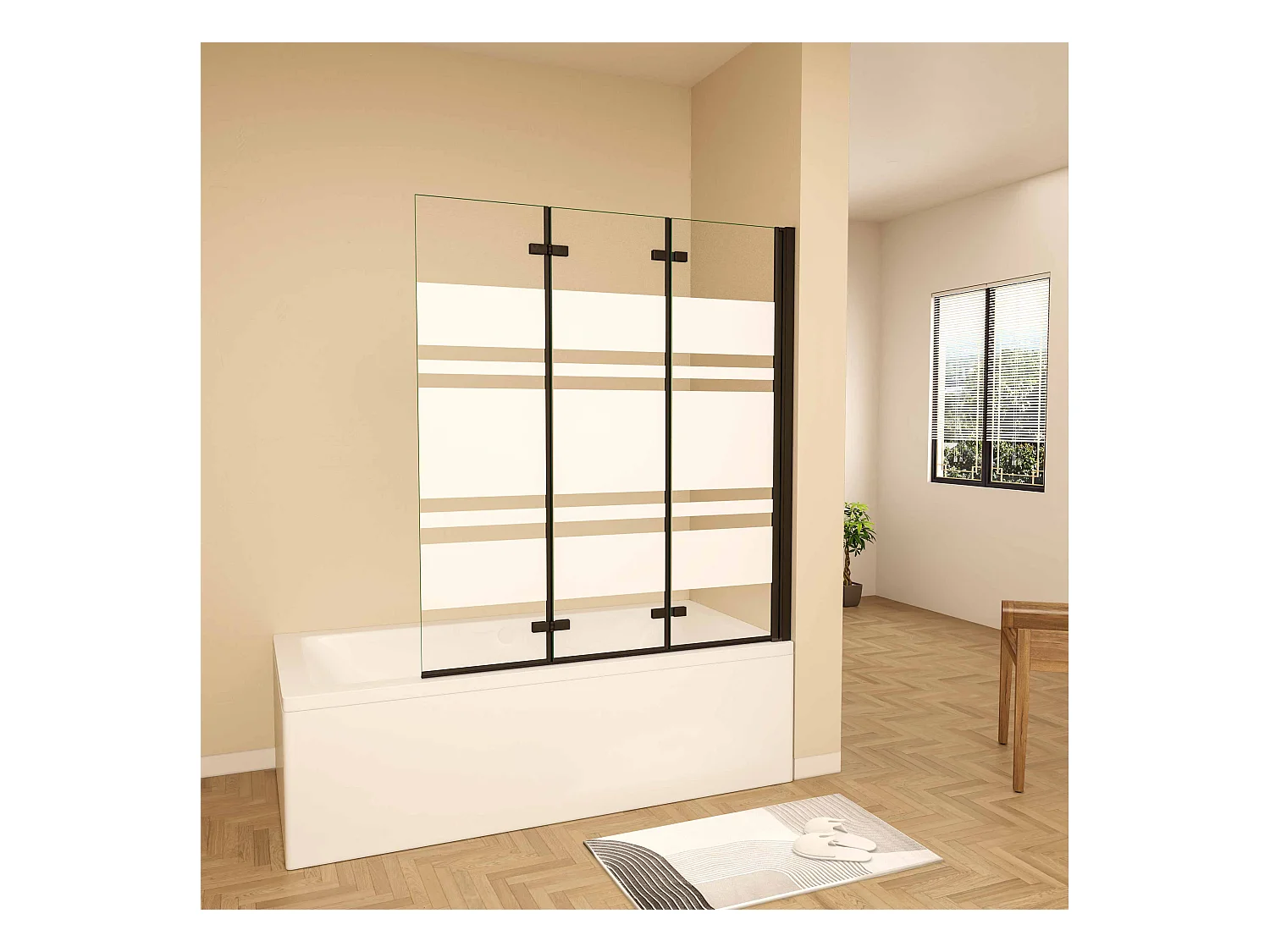 6mm  Streifen Glas Glaswand Badewannenaufsatz schwarz