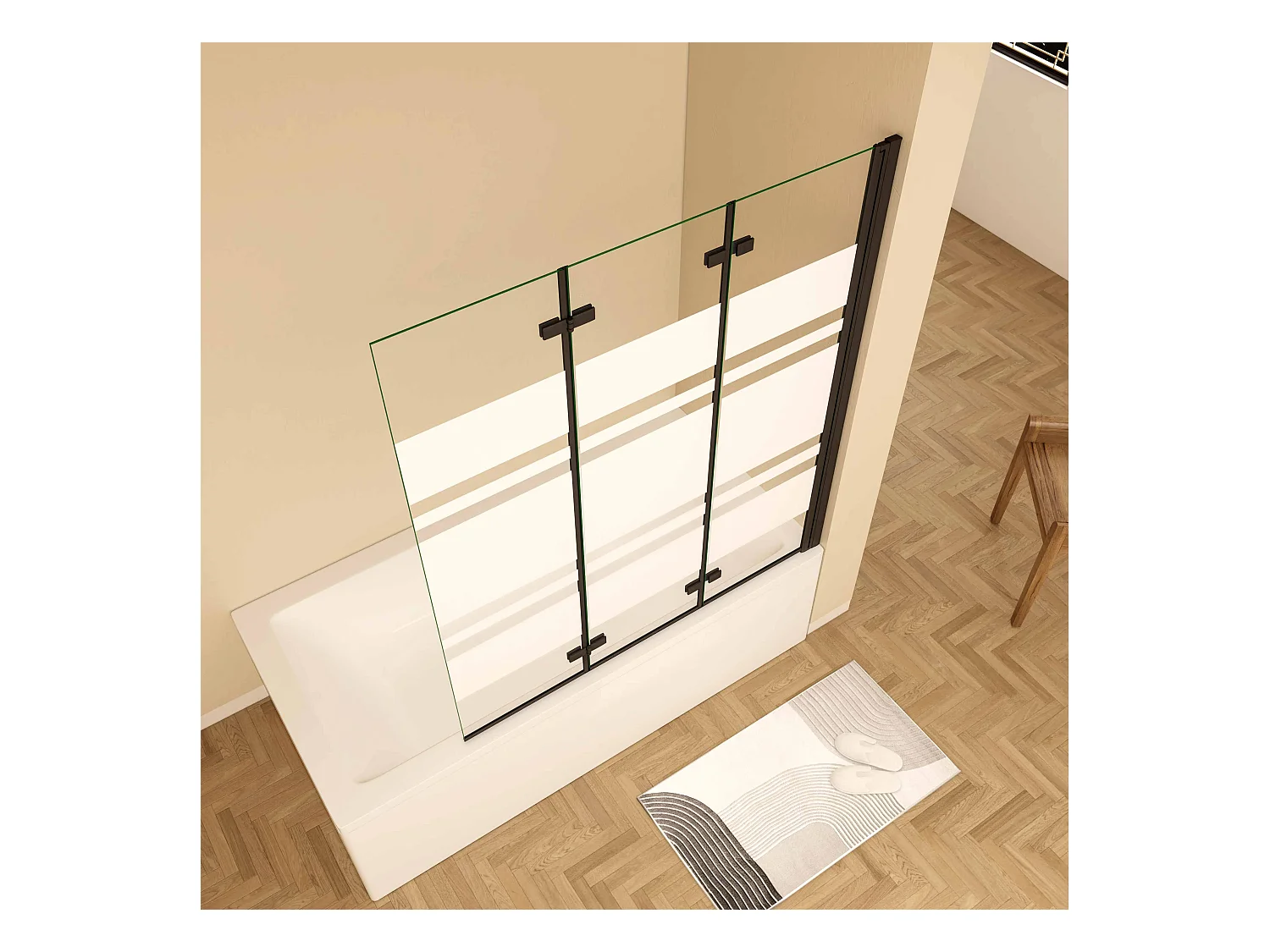 6mm  Streifen Glas Glaswand Badewannenaufsatz schwarz