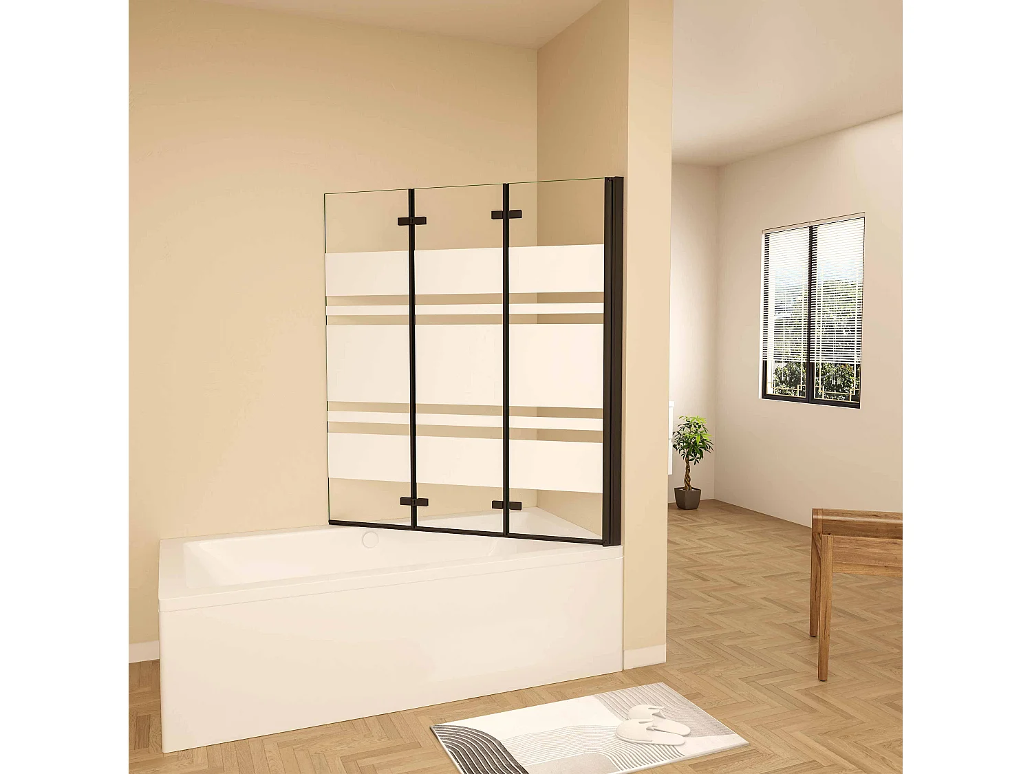 6mm  Streifen Glas Glaswand Badewannenaufsatz schwarz