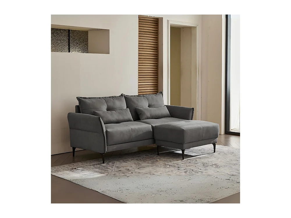 Divano 3 Posti Nutmeg con pouf in tessuto grigio scuro 196x76x86H