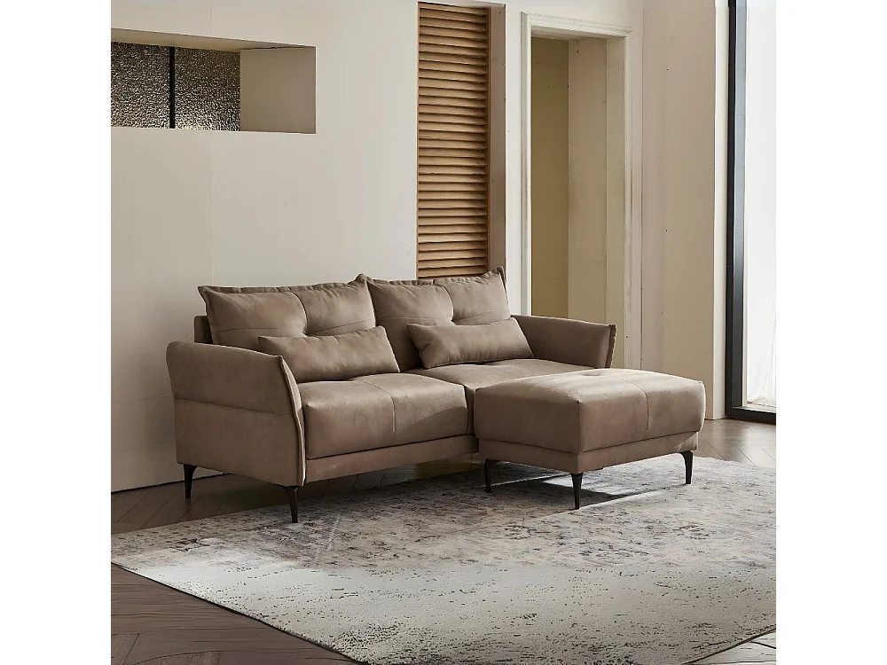 Divano 3 Posti Nutmeg con pouf in tessuto beige 196x76x86H